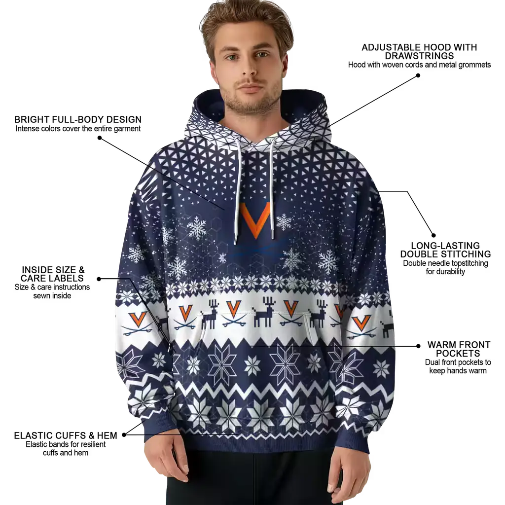 virginia cavaliers reindeer motif blue hoodie latest model virginia cavaliers reindeer motif blue hoodie latest model