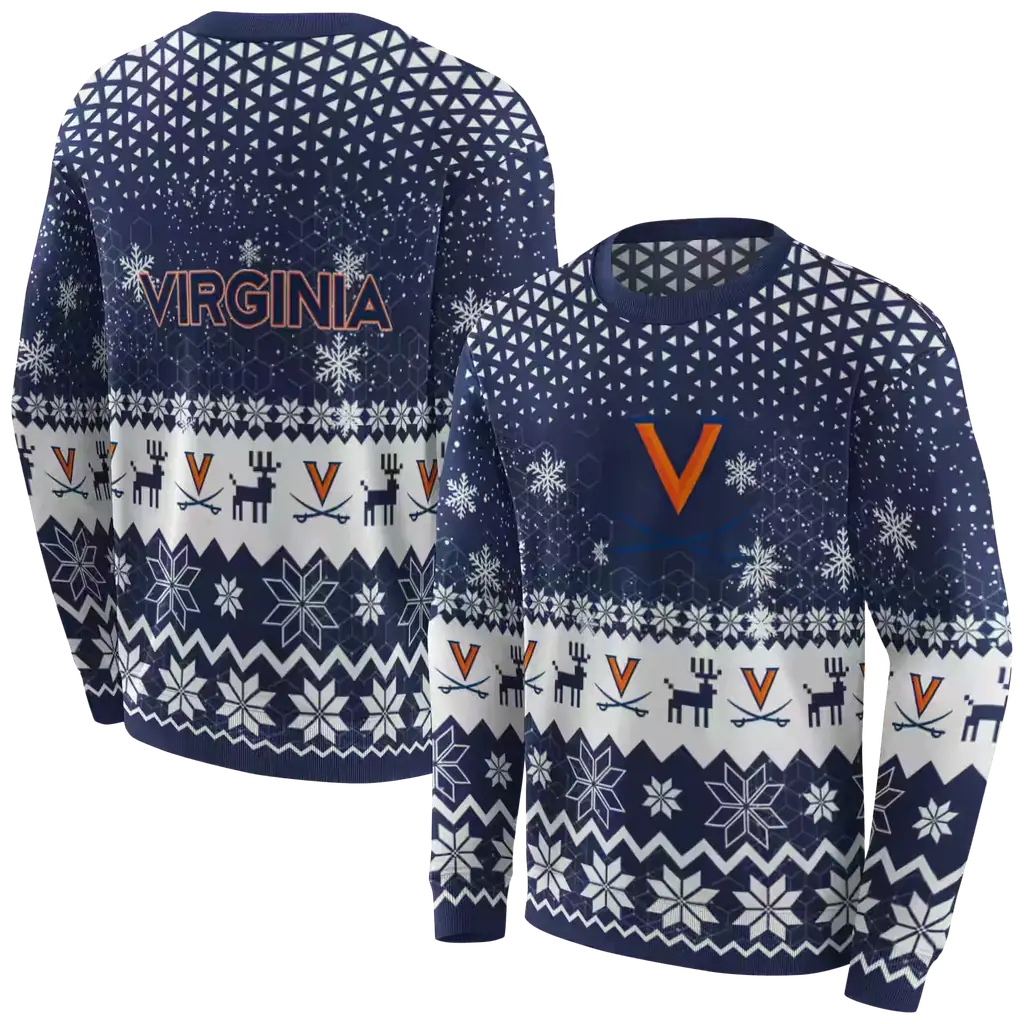 virginia cavaliers reindeer motif blue hoodie premium grade virginia cavaliers reindeer motif blue hoodie premium grade