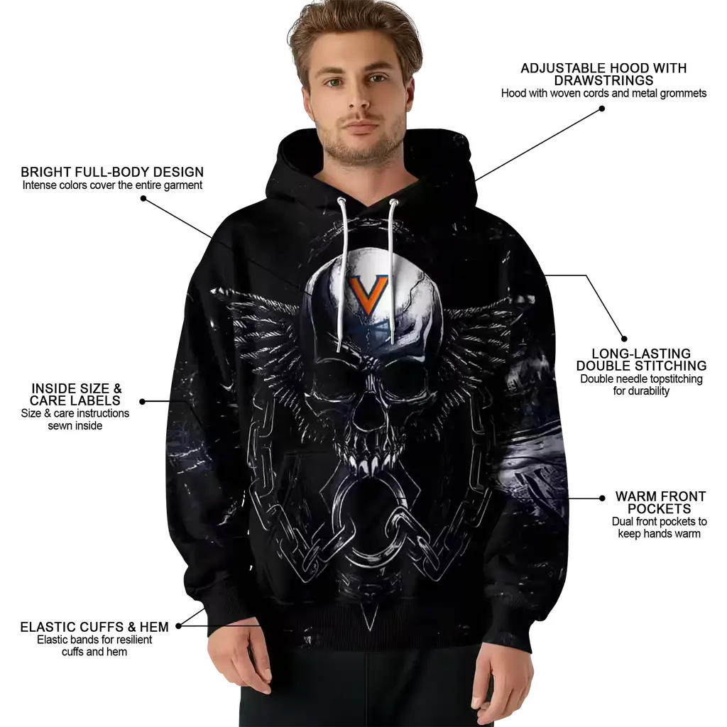 virginia cavaliers skull artwork blue black hoodie latest model virginia cavaliers skull artwork blue black hoodie latest model