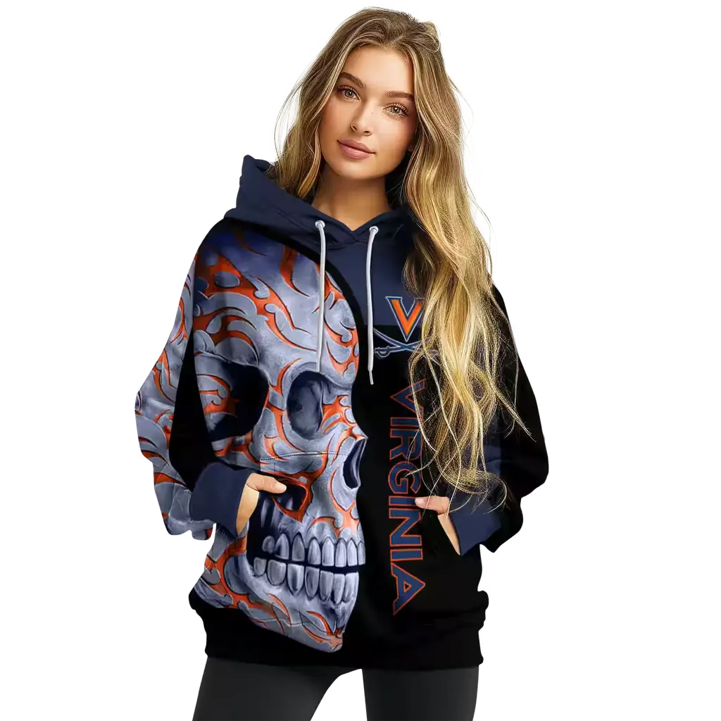 virginia cavaliers skull motif blue black hoodie high quality virginia cavaliers skull motif blue black hoodie high quality