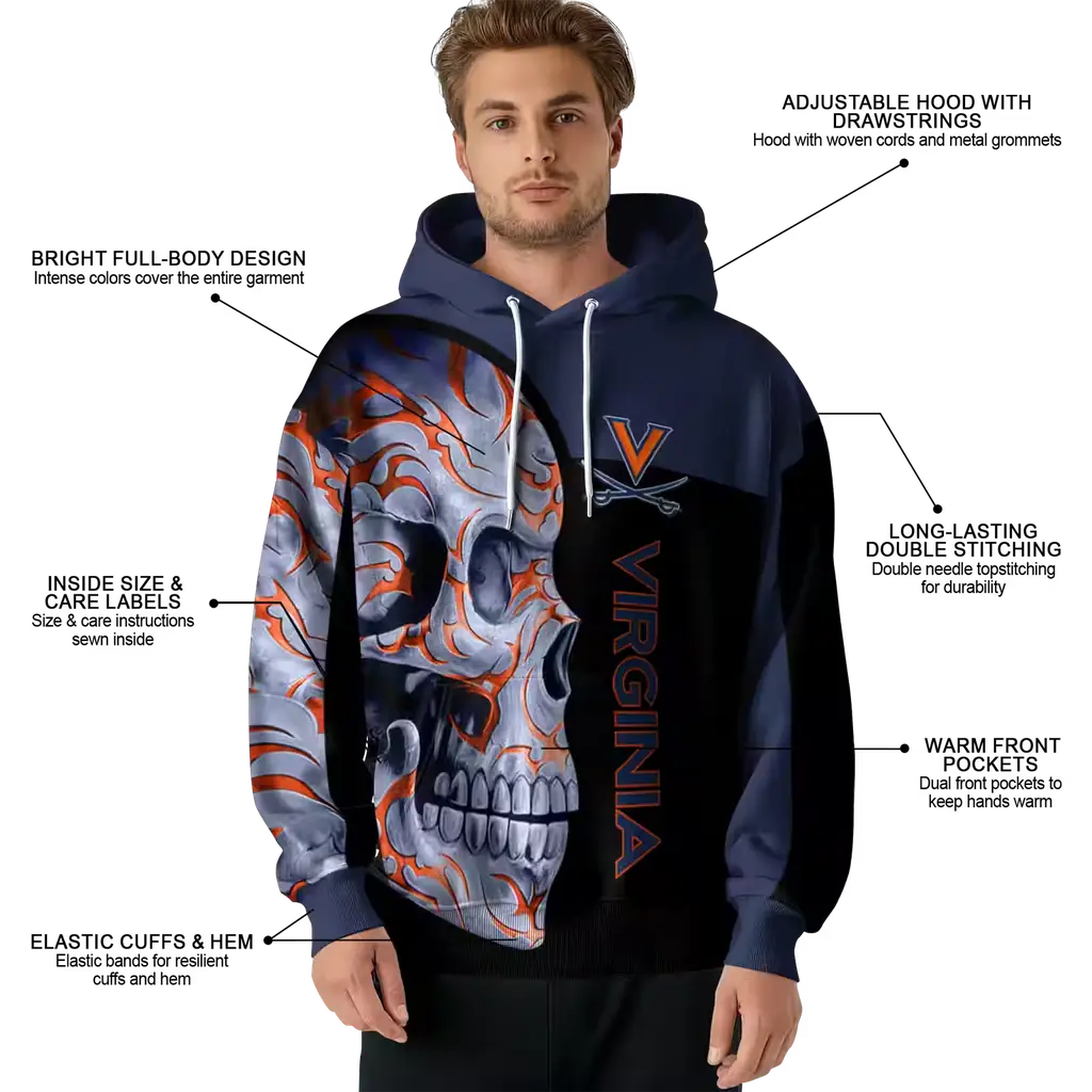 virginia cavaliers skull motif blue black hoodie latest model virginia cavaliers skull motif blue black hoodie latest model
