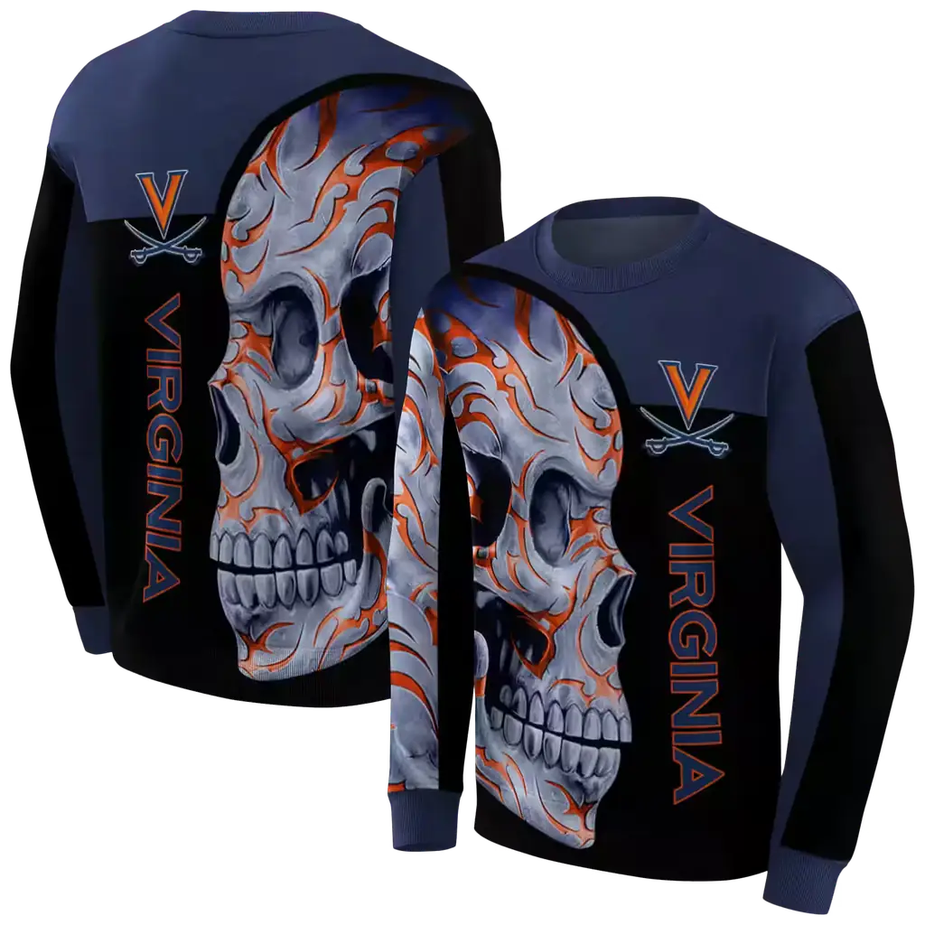 virginia cavaliers skull motif blue black hoodie premium grade virginia cavaliers skull motif blue black hoodie premium grade