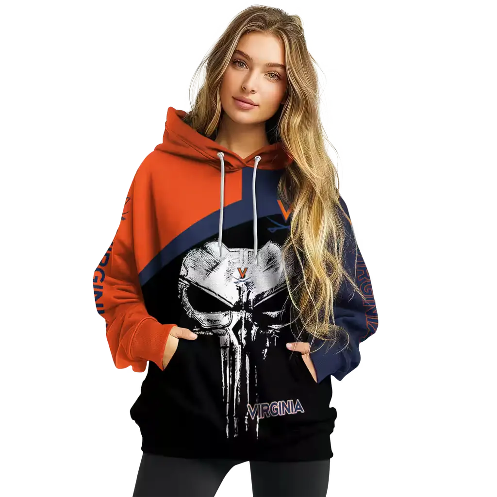virginia cavaliers skull punisher orange black hoodie high quality virginia cavaliers skull punisher orange black hoodie high quality