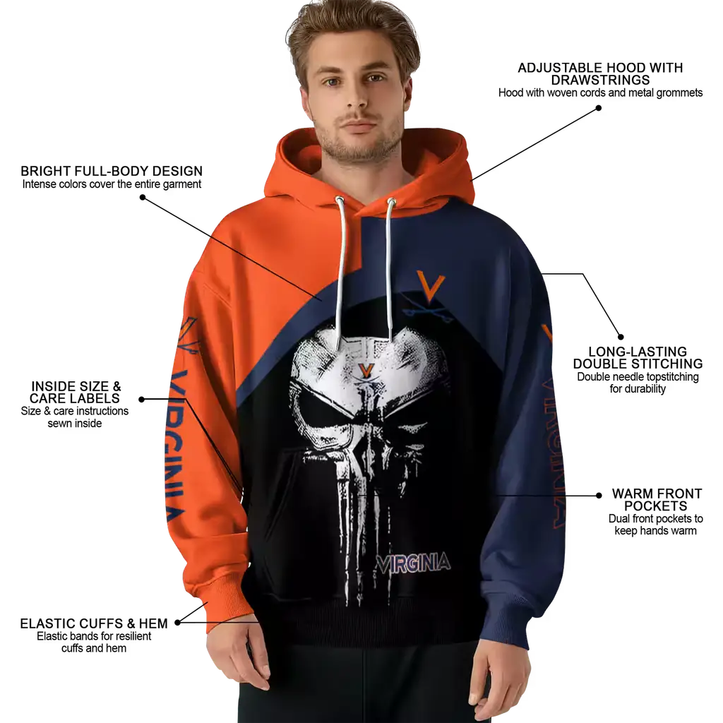 virginia cavaliers skull punisher orange black hoodie latest model virginia cavaliers skull punisher orange black hoodie latest model