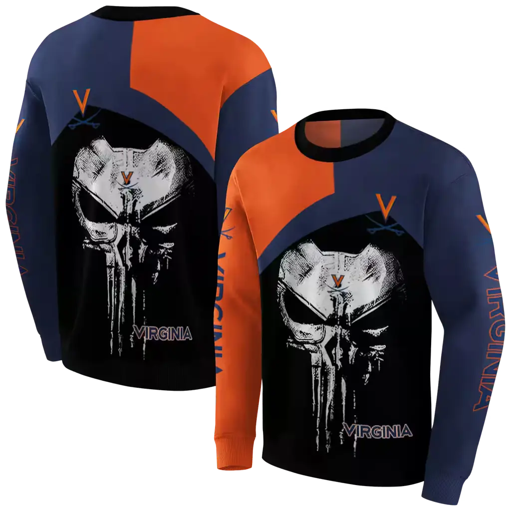 virginia cavaliers skull punisher orange black hoodie premium grade virginia cavaliers skull punisher orange black hoodie premium grade