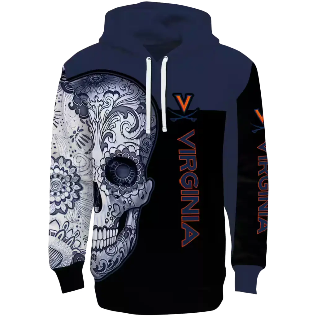 virginia cavaliers sugar skull blue black hoodie best selling virginia cavaliers sugar skull blue black hoodie best selling