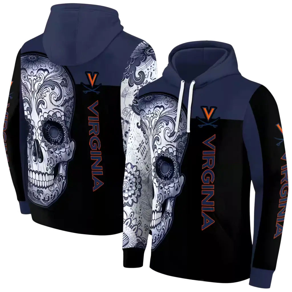 virginia cavaliers sugar skull blue black hoodie fashion forward virginia cavaliers sugar skull blue black hoodie fashion forward