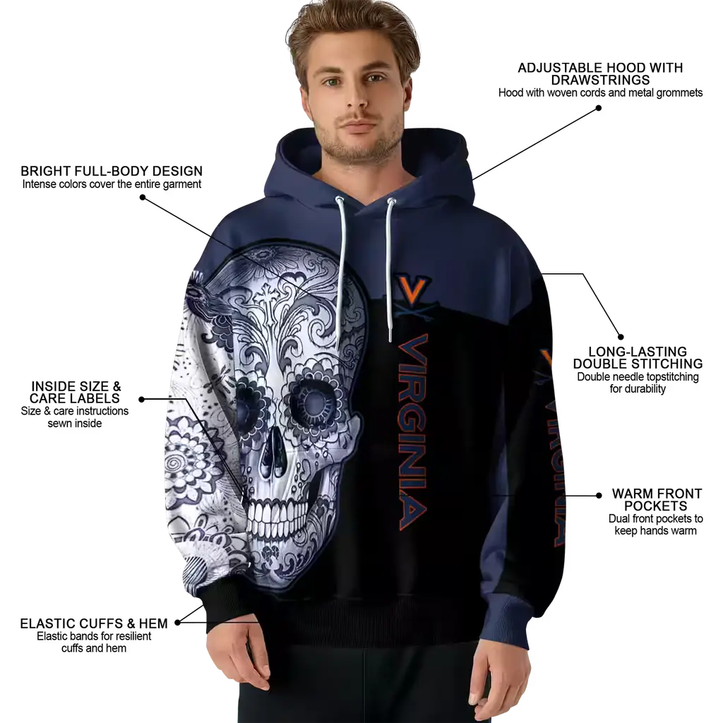 virginia cavaliers sugar skull blue black hoodie latest model virginia cavaliers sugar skull blue black hoodie latest model