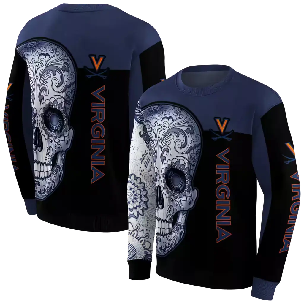 virginia cavaliers sugar skull blue black hoodie premium grade virginia cavaliers sugar skull blue black hoodie premium grade