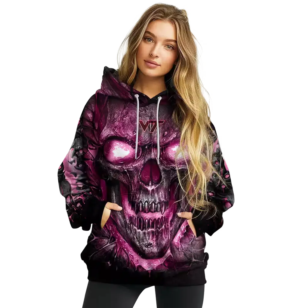 virginia tech hokies demonic skull maroon black hoodie high quality virginia tech hokies demonic skull maroon black hoodie high quality