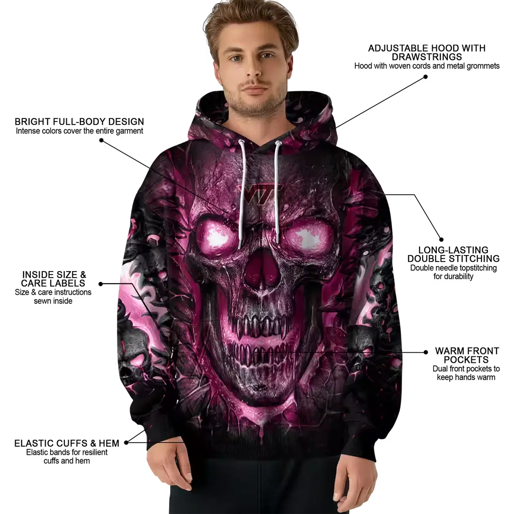 virginia tech hokies demonic skull maroon black hoodie latest model virginia tech hokies demonic skull maroon black hoodie latest model