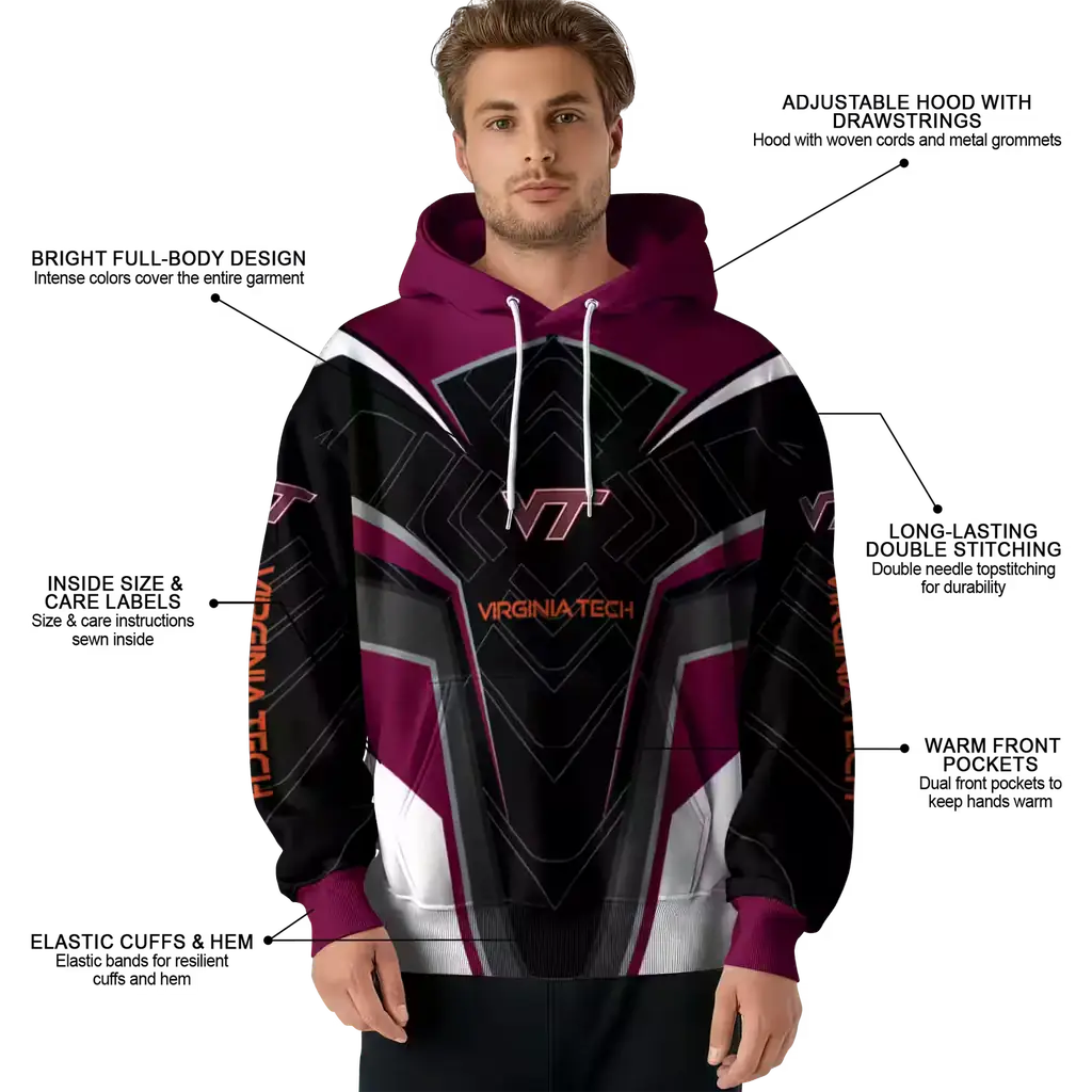 virginia tech hokies futuristic pattern maroon black hoodie latest model virginia tech hokies futuristic pattern maroon black hoodie latest model