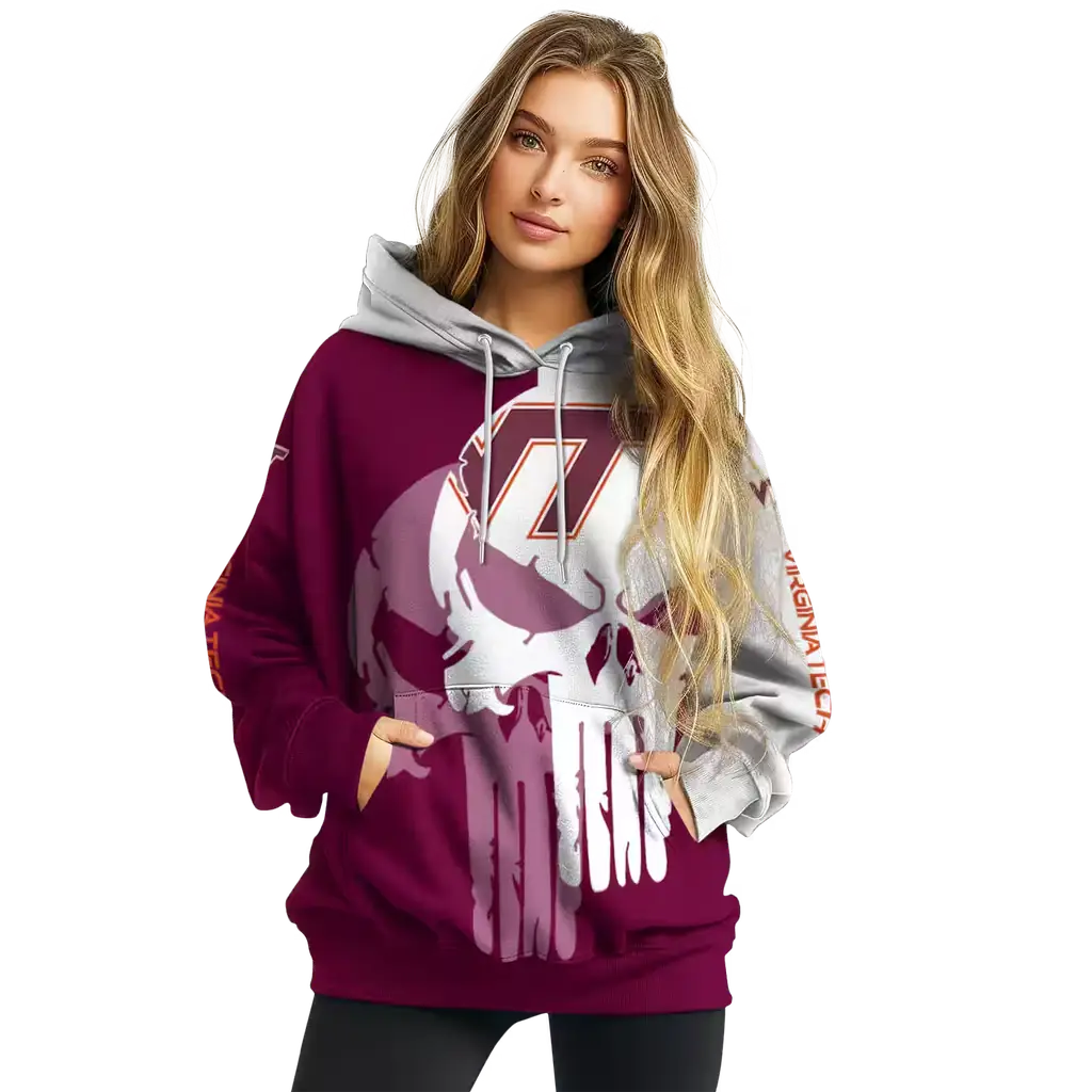 virginia tech hokies graphic punisher maroon white hoodie high quality virginia tech hokies graphic punisher maroon white hoodie high quality