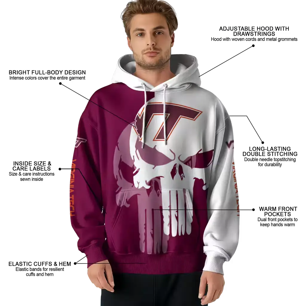 virginia tech hokies graphic punisher maroon white hoodie latest model virginia tech hokies graphic punisher maroon white hoodie latest model