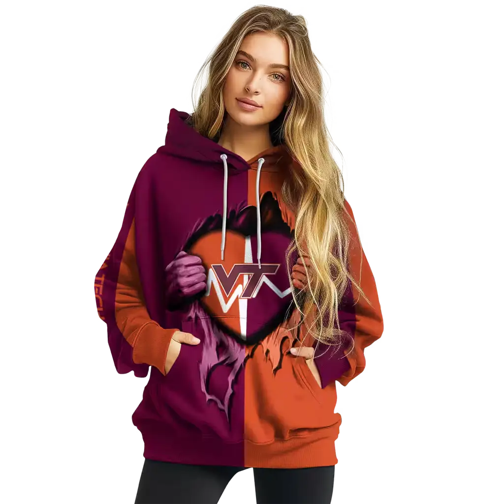 virginia tech hokies heartbeat graphic maroon hoodie high quality virginia tech hokies heartbeat graphic maroon hoodie high quality
