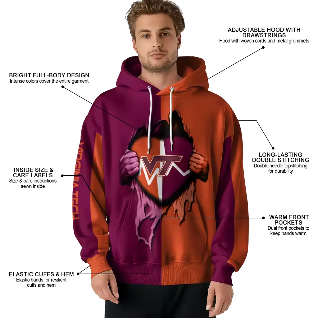virginia tech hokies heartbeat graphic maroon hoodie latest model virginia tech hokies heartbeat graphic maroon hoodie latest model