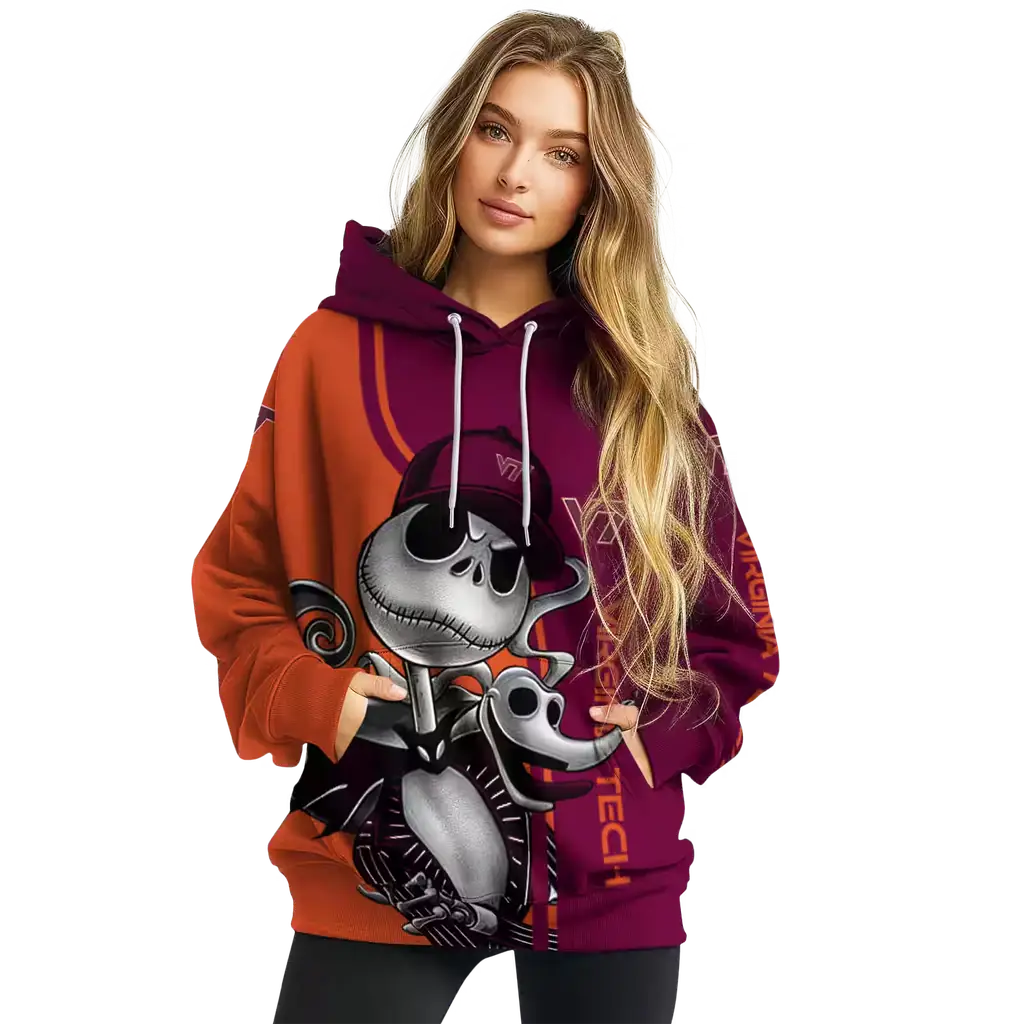 virginia tech hokies jack skellington maroon hoodie high quality virginia tech hokies jack skellington maroon hoodie high quality