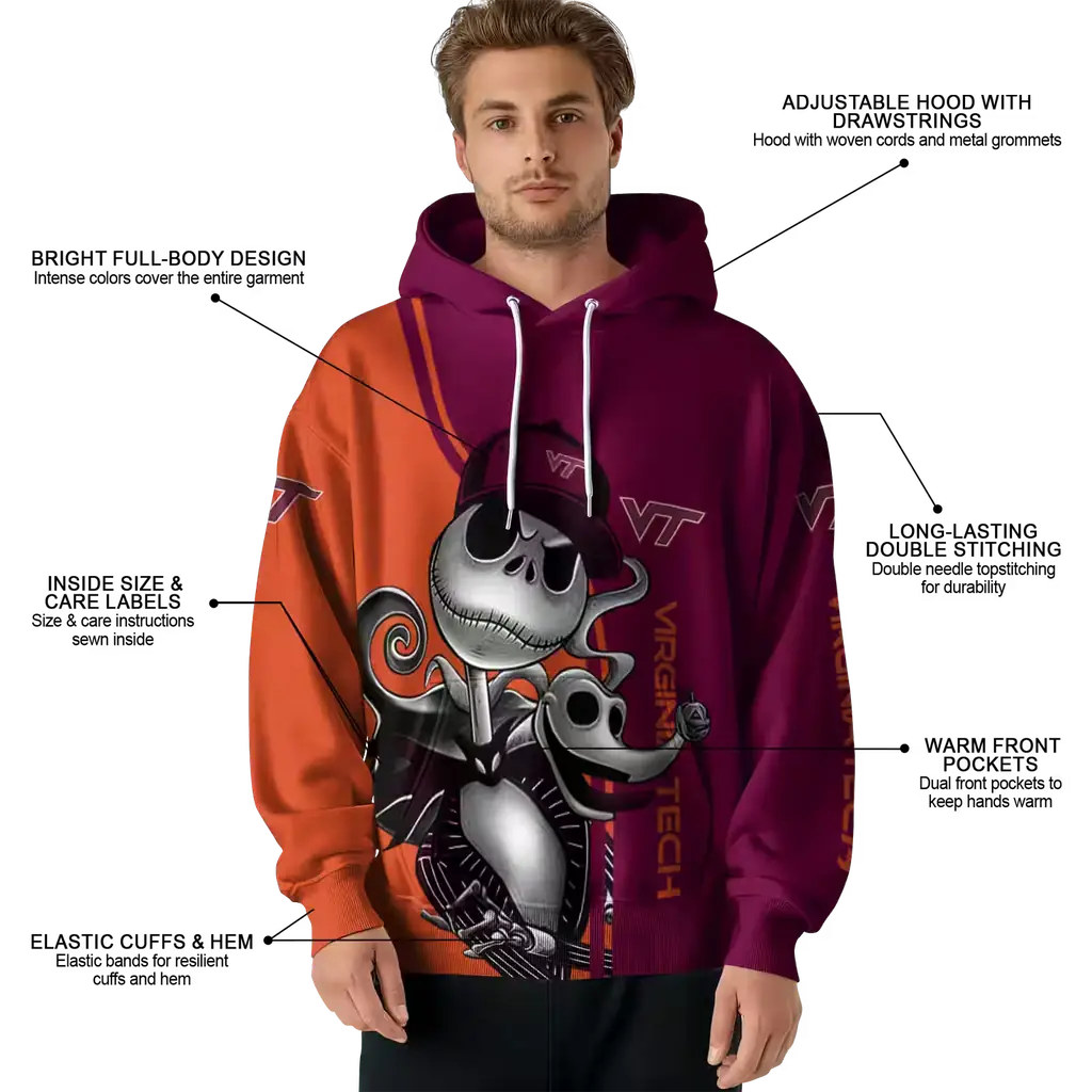 virginia tech hokies jack skellington maroon hoodie latest model virginia tech hokies jack skellington maroon hoodie latest model