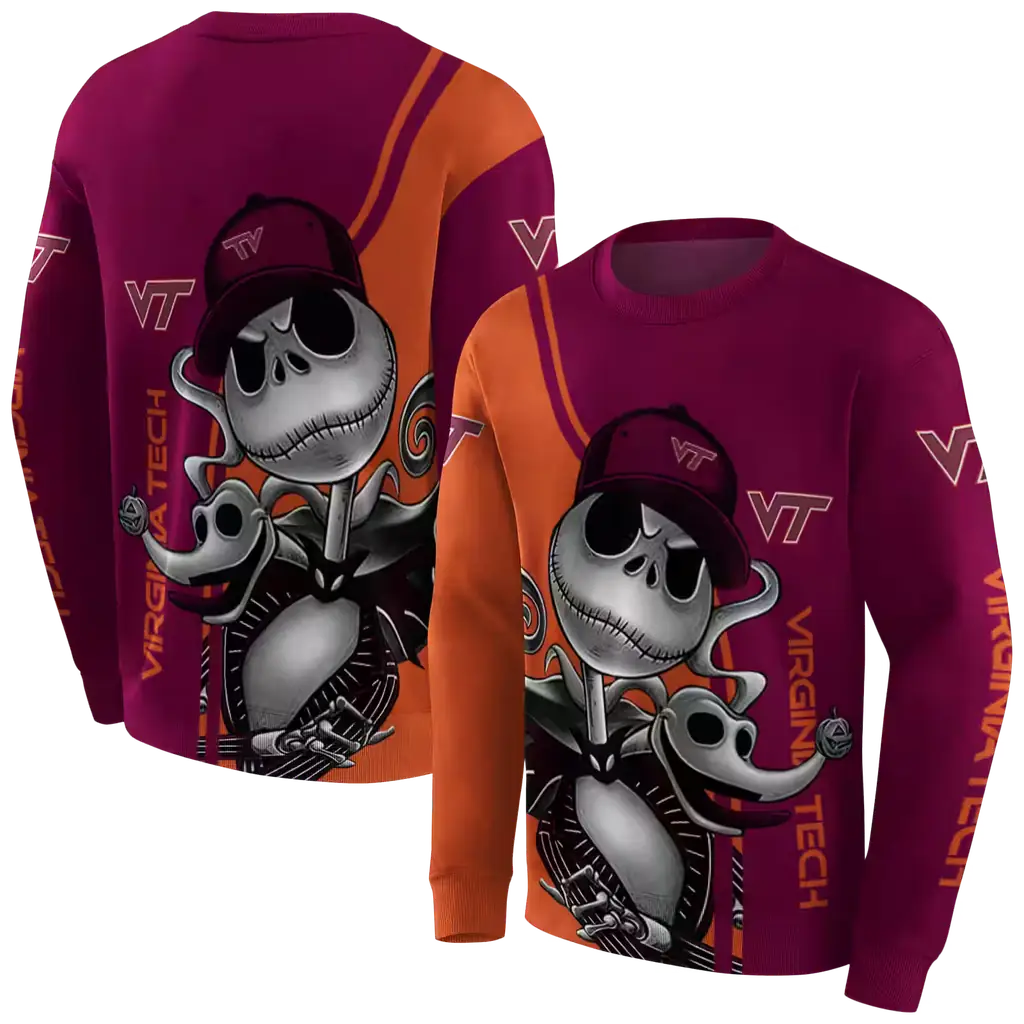 virginia tech hokies jack skellington maroon hoodie premium grade virginia tech hokies jack skellington maroon hoodie premium grade
