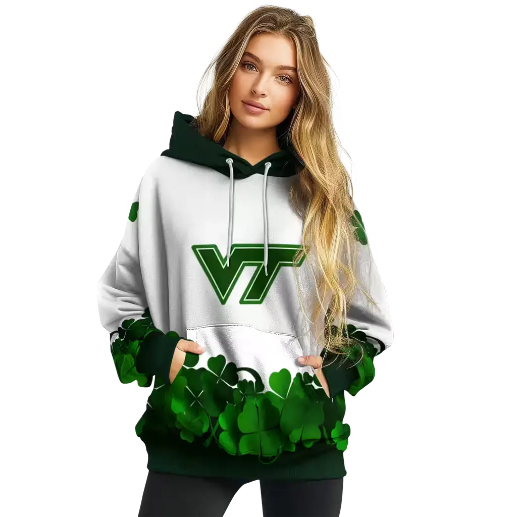 virginia tech hokies lucky motif white green hoodie high quality virginia tech hokies lucky motif white green hoodie high quality