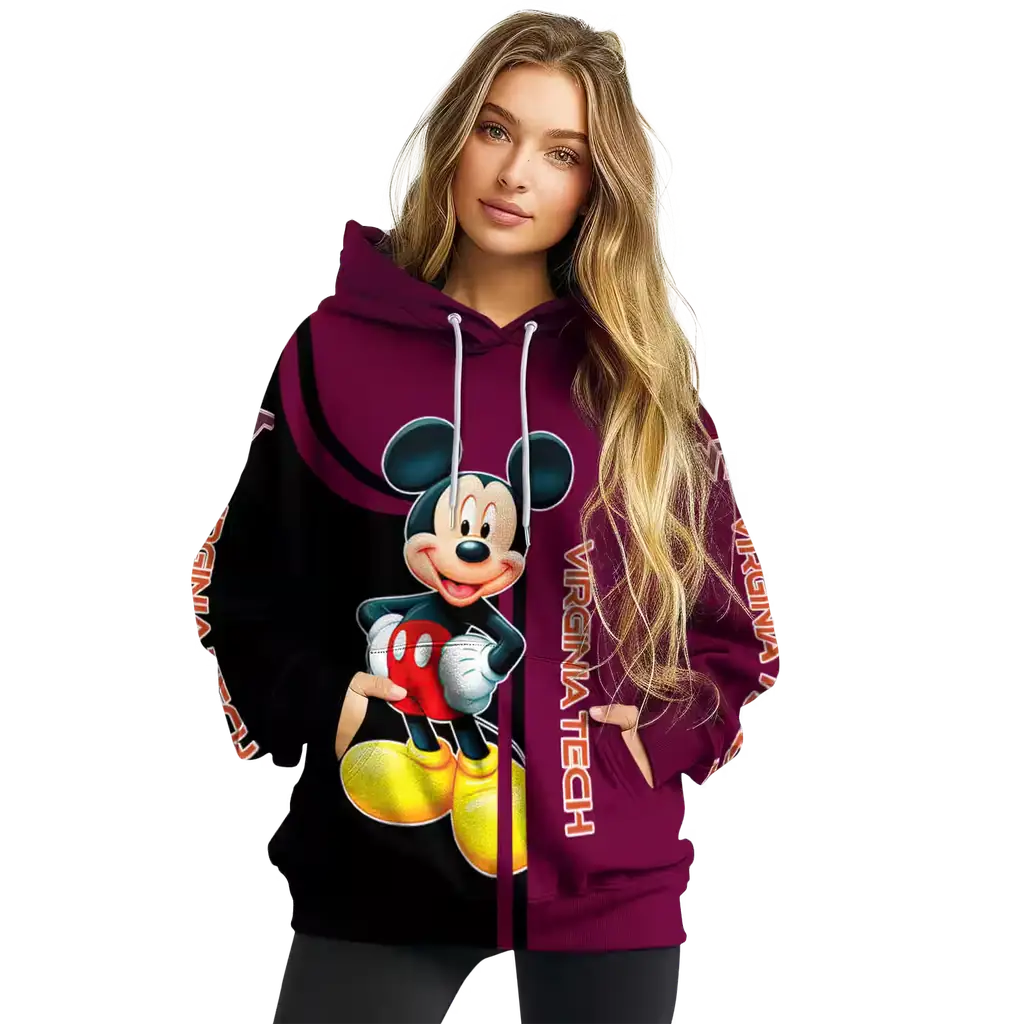 virginia tech hokies mickey mouse maroon black hoodie high quality virginia tech hokies mickey mouse maroon black hoodie high quality