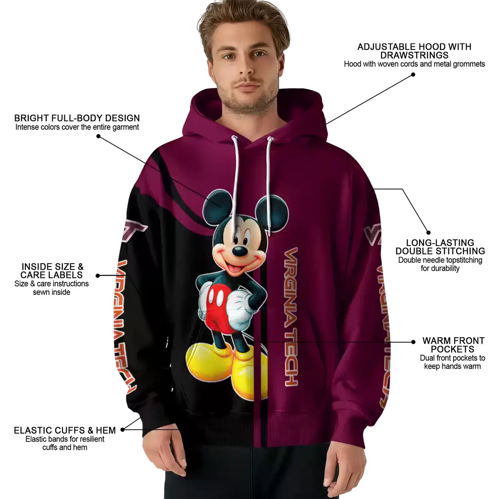 virginia tech hokies mickey mouse maroon black hoodie latest model virginia tech hokies mickey mouse maroon black hoodie latest model