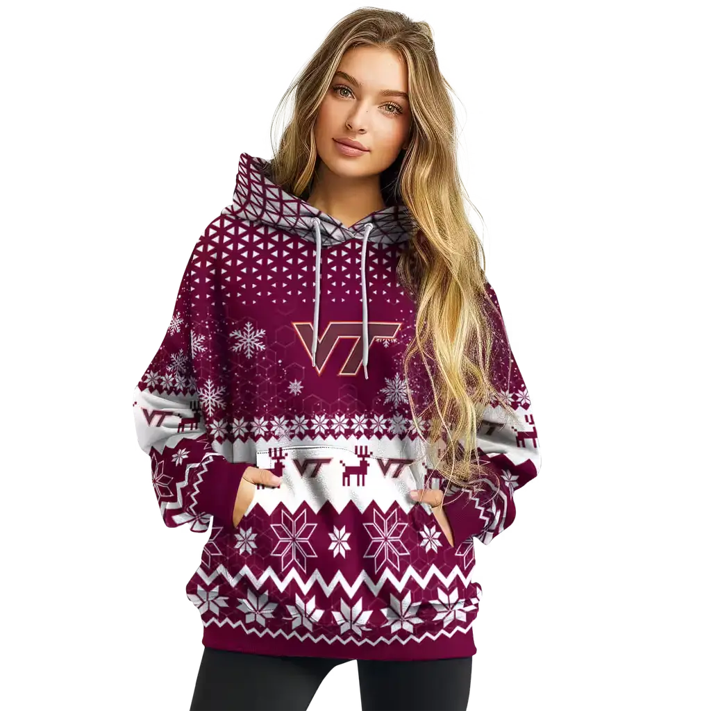 virginia tech hokies reindeer motif maroon hoodie high quality virginia tech hokies reindeer motif maroon hoodie high quality