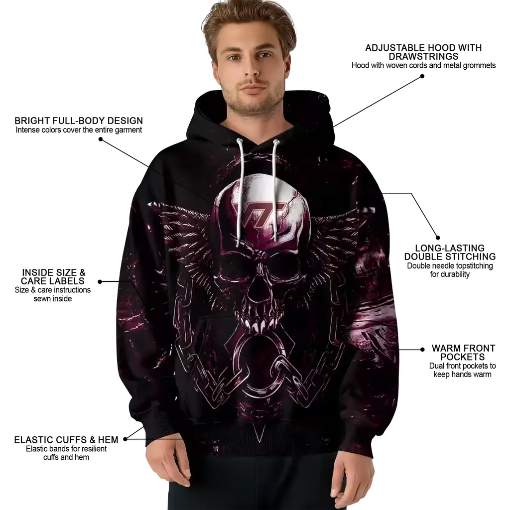 virginia tech hokies skull artwork maroon black hoodie latest model virginia tech hokies skull artwork maroon black hoodie latest model