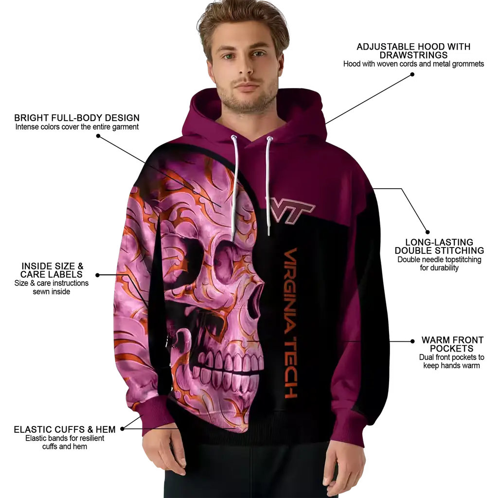virginia tech hokies skull motif maroon black hoodie latest model virginia tech hokies skull motif maroon black hoodie latest model