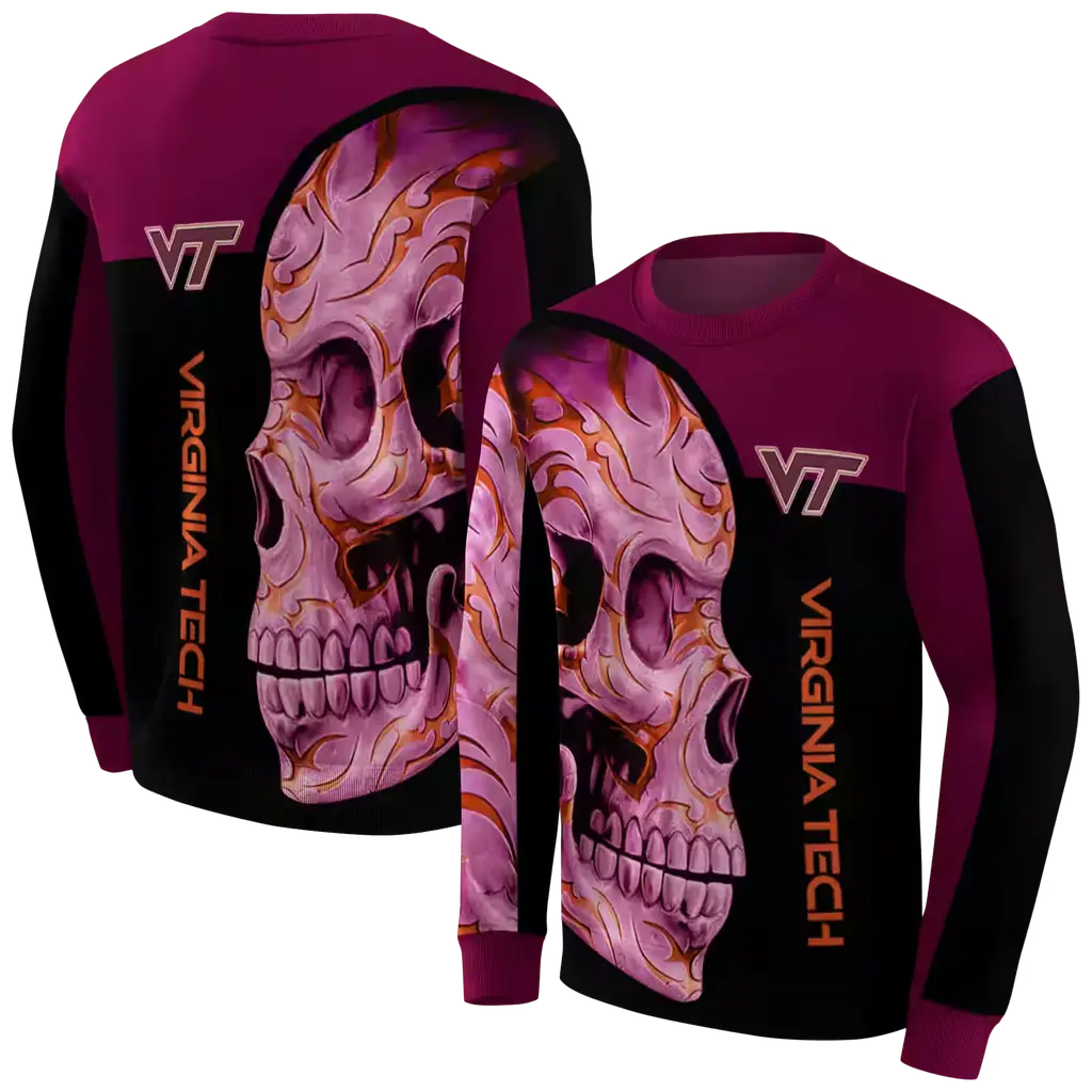virginia tech hokies skull motif maroon black hoodie premium grade virginia tech hokies skull motif maroon black hoodie premium grade