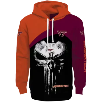 virginia tech hokies skull punisher orange black hoodie best selling