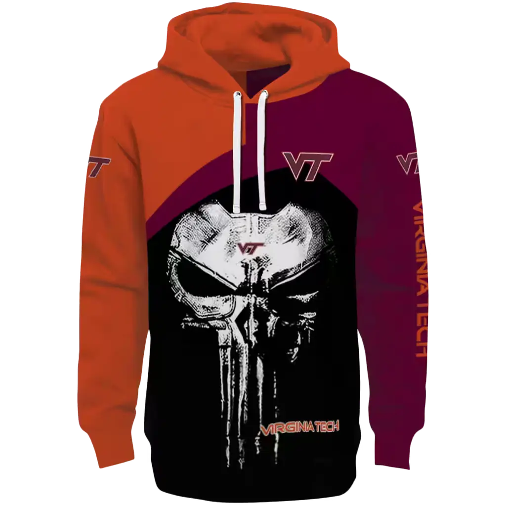 virginia tech hokies skull punisher orange black hoodie best selling virginia tech hokies skull punisher orange black hoodie best selling