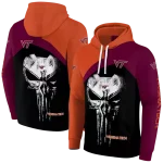 virginia tech hokies skull punisher orange black hoodie best selling