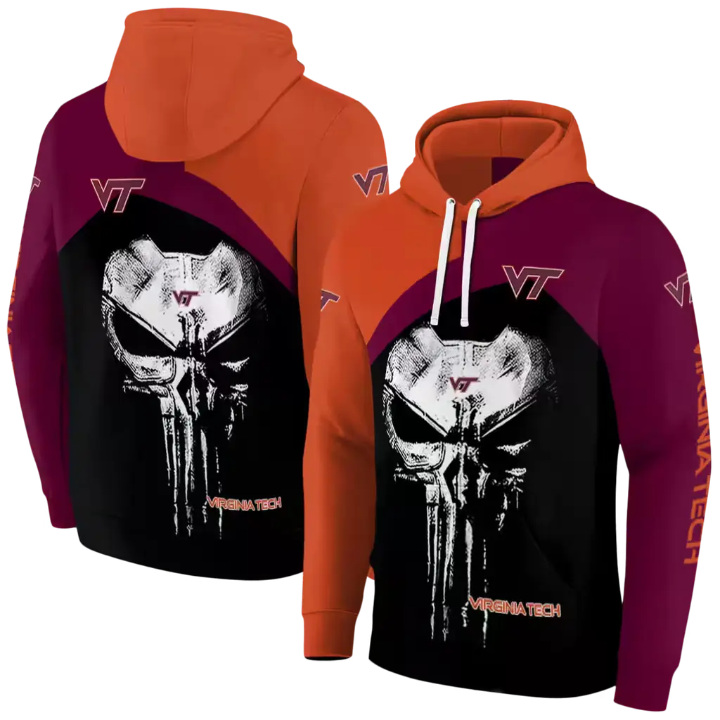virginia tech hokies skull punisher orange black hoodie fashion forward virginia tech hokies skull punisher orange black hoodie fashion forward