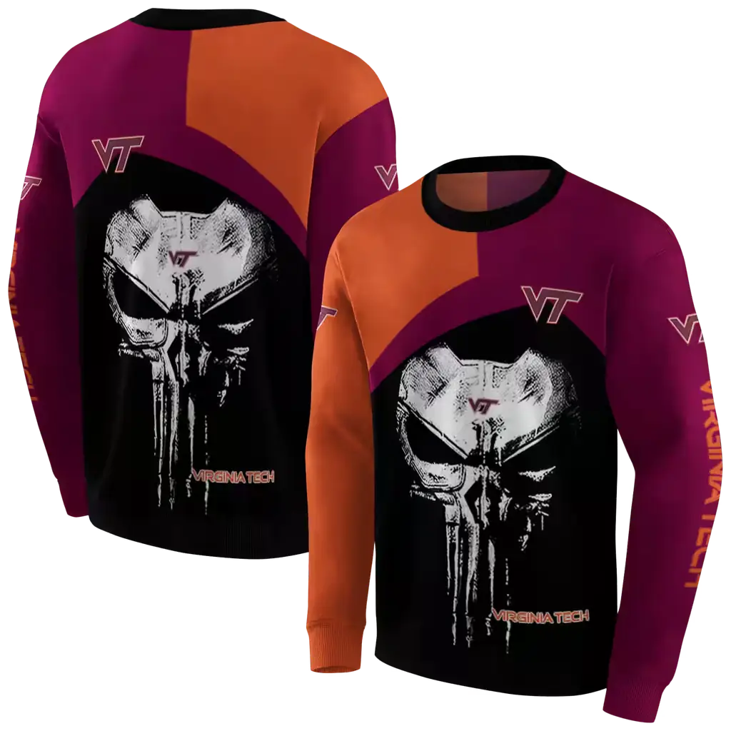 virginia tech hokies skull punisher orange black hoodie premium grade virginia tech hokies skull punisher orange black hoodie premium grade