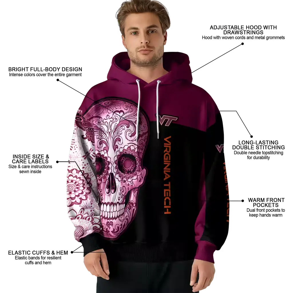 virginia tech hokies sugar skull maroon black hoodie latest model virginia tech hokies sugar skull maroon black hoodie latest model