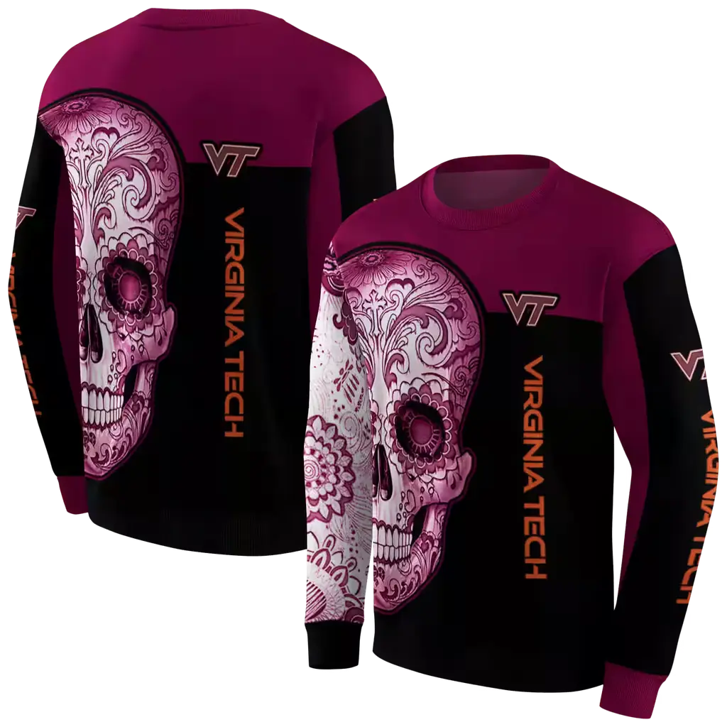 virginia tech hokies sugar skull maroon black hoodie premium grade virginia tech hokies sugar skull maroon black hoodie premium grade
