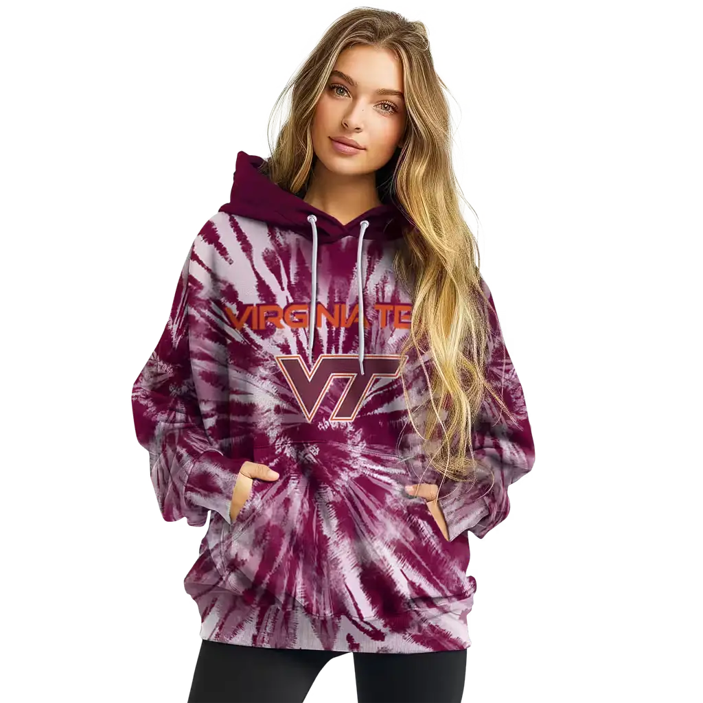 virginia tech hokies tie dye pattern maroon hoodie high quality virginia tech hokies tie dye pattern maroon hoodie high quality