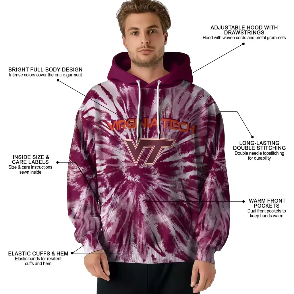 virginia tech hokies tie dye pattern maroon hoodie latest model virginia tech hokies tie dye pattern maroon hoodie latest model