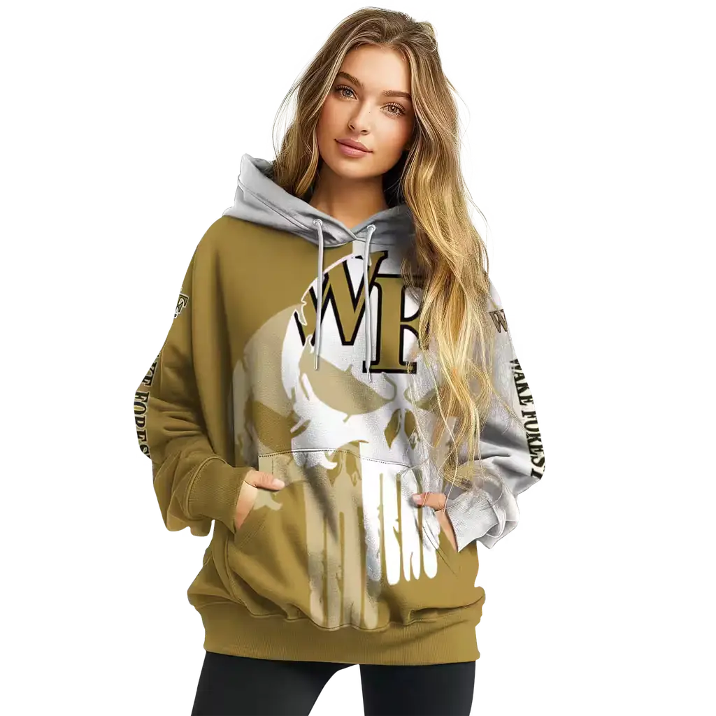 wake forest demon deacons graphic punisher gold white hoodie high quality wake forest demon deacons graphic punisher gold white hoodie high quality
