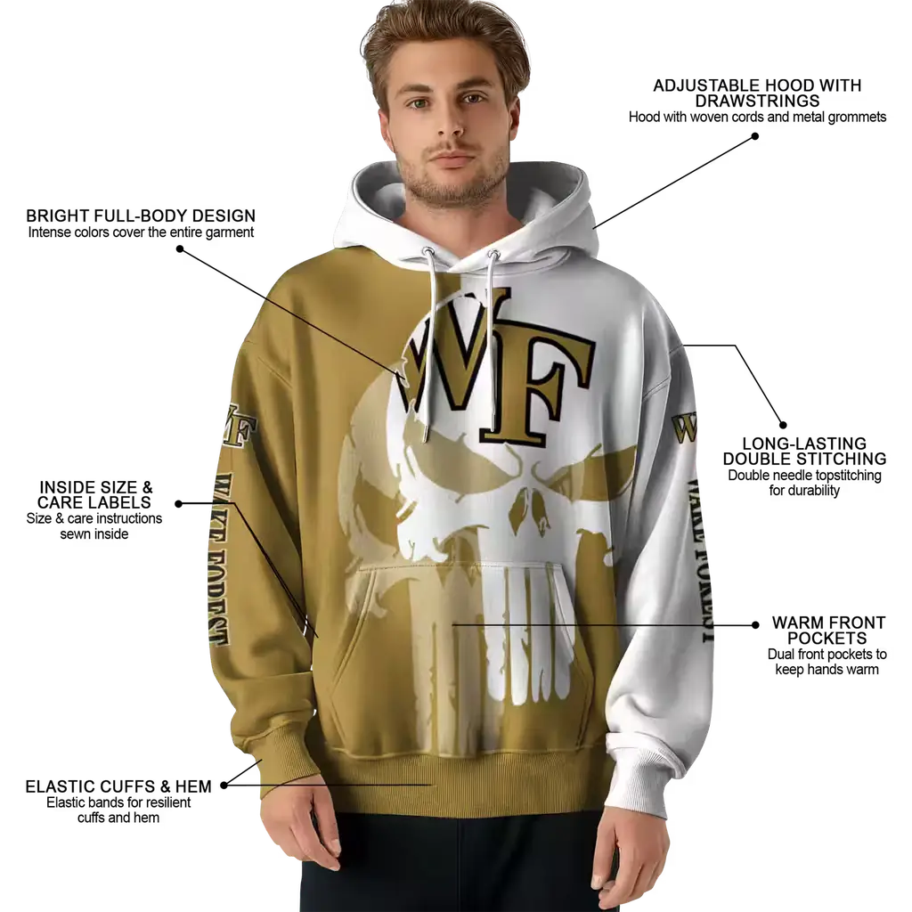 wake forest demon deacons graphic punisher gold white hoodie latest model wake forest demon deacons graphic punisher gold white hoodie latest model