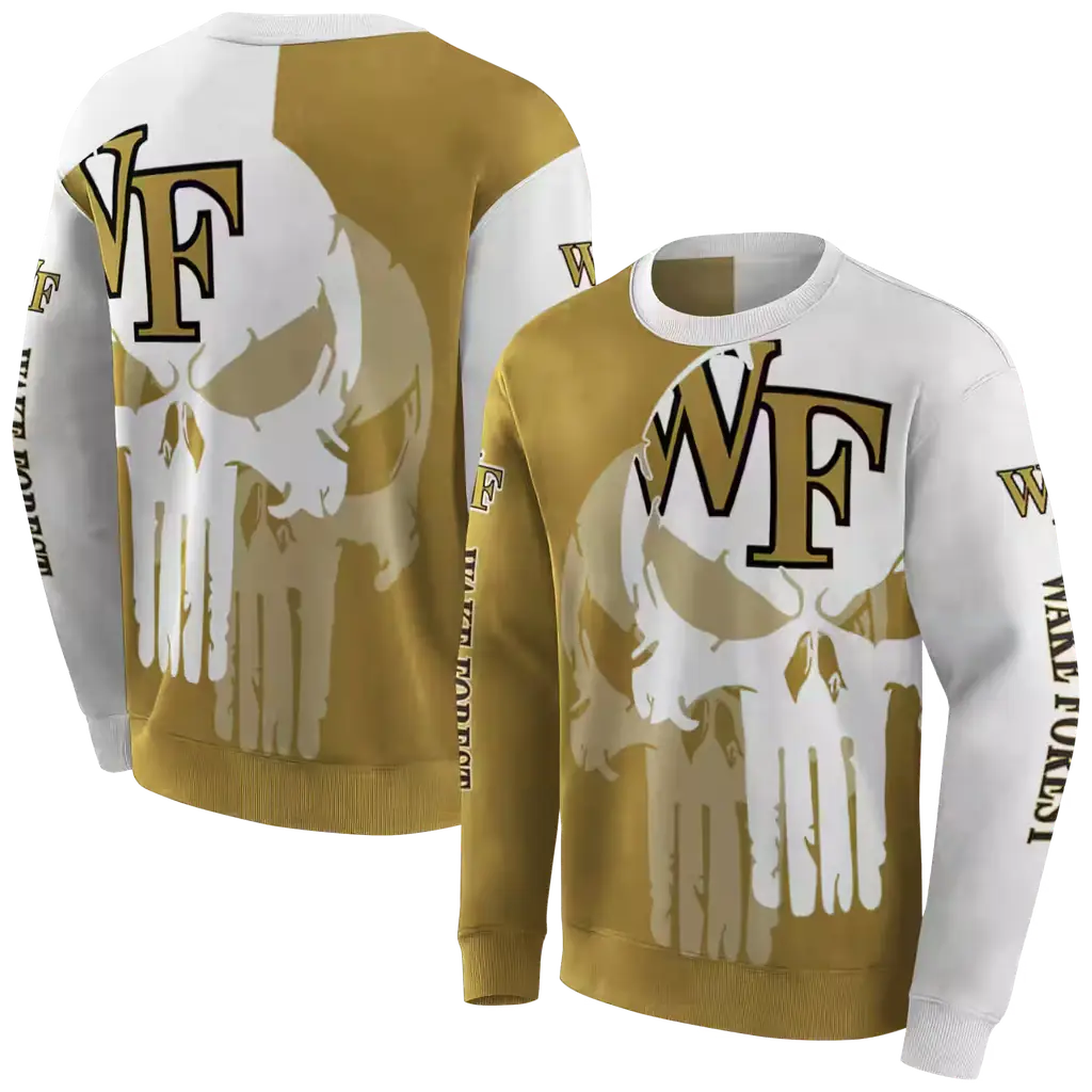 wake forest demon deacons graphic punisher gold white hoodie premium grade wake forest demon deacons graphic punisher gold white hoodie premium grade