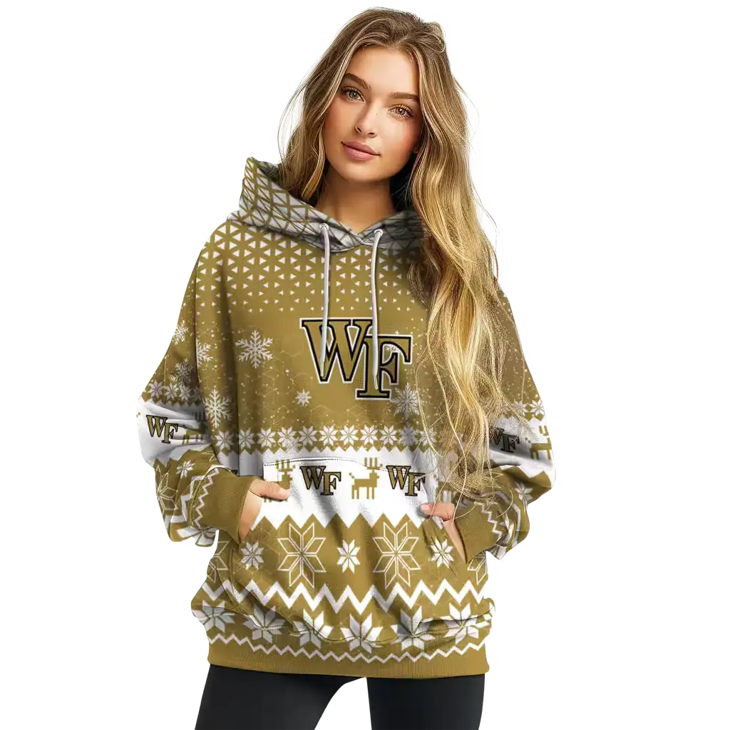 wake forest demon deacons reindeer motif gold hoodie high quality wake forest demon deacons reindeer motif gold hoodie high quality