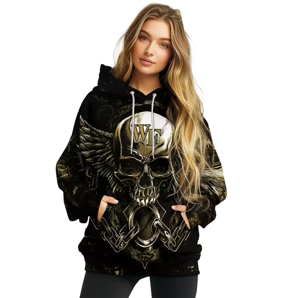 wake forest demon deacons skull artwork gold black hoodie high quality wake forest demon deacons skull artwork gold black hoodie high quality