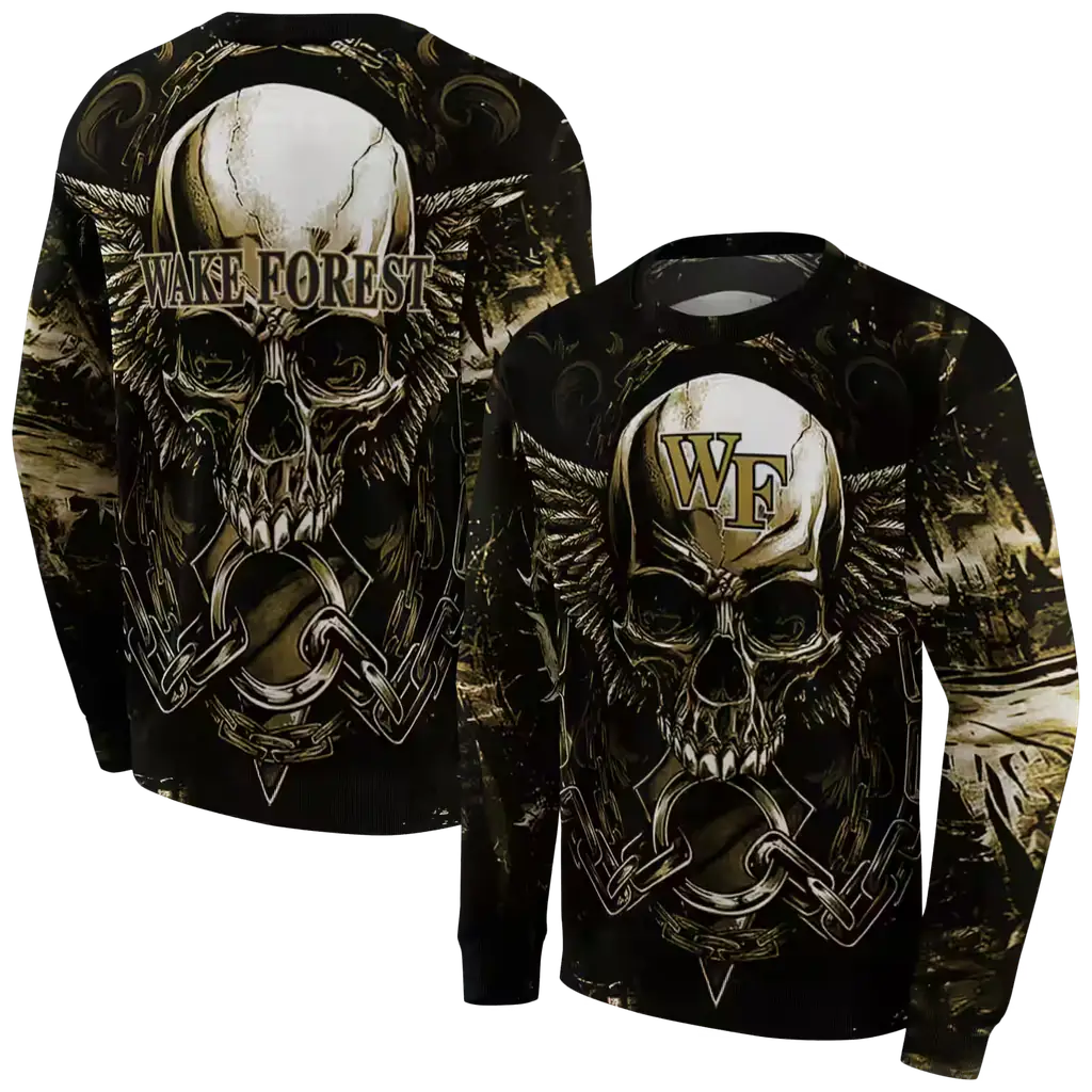 wake forest demon deacons skull artwork gold black hoodie premium grade wake forest demon deacons skull artwork gold black hoodie premium grade