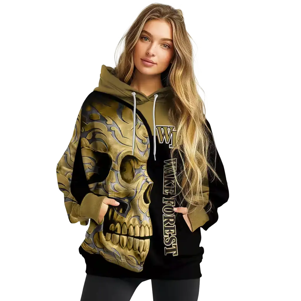 wake forest demon deacons skull motif gold black hoodie high quality wake forest demon deacons skull motif gold black hoodie high quality