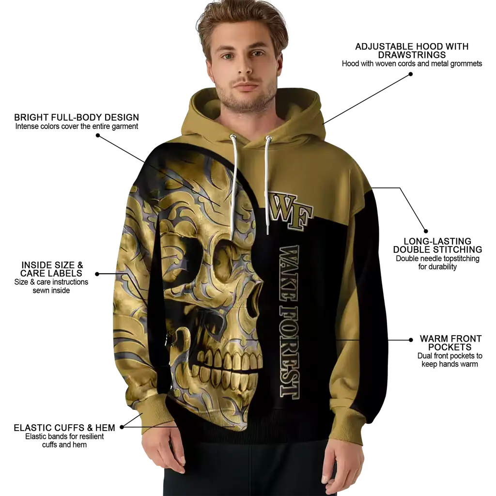 wake forest demon deacons skull motif gold black hoodie latest model wake forest demon deacons skull motif gold black hoodie latest model