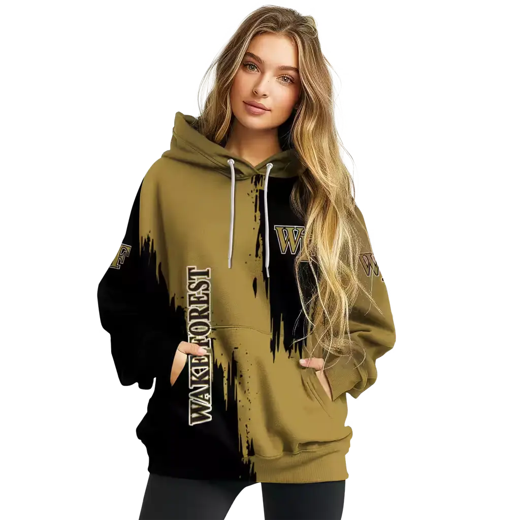 wake forest demon deacons splatter effect gold hoodie high quality wake forest demon deacons splatter effect gold hoodie high quality
