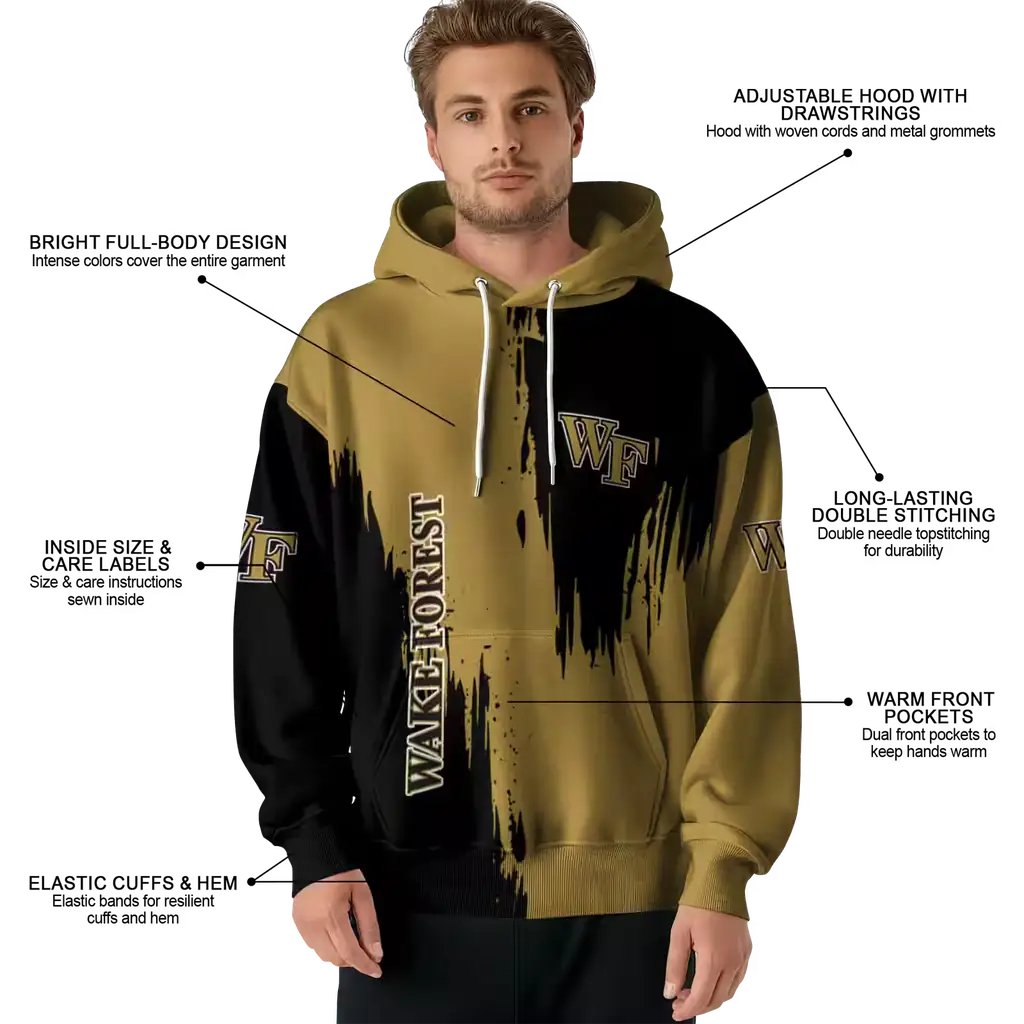 wake forest demon deacons splatter effect gold hoodie latest model wake forest demon deacons splatter effect gold hoodie latest model