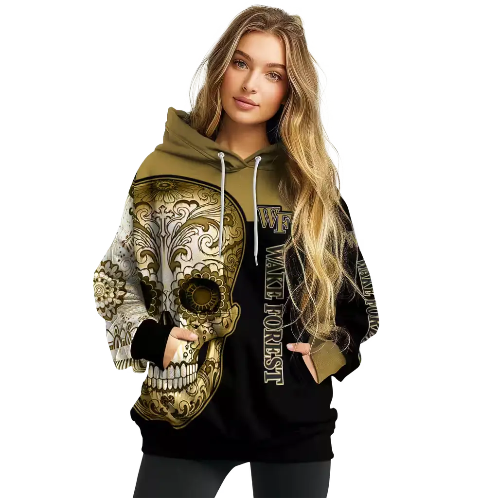 wake forest demon deacons sugar skull gold black hoodie high quality wake forest demon deacons sugar skull gold black hoodie high quality